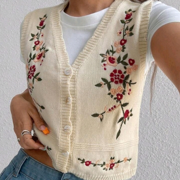 Jackets & Blazers - Sweet Casual Embroidered Vest, Versatile Style